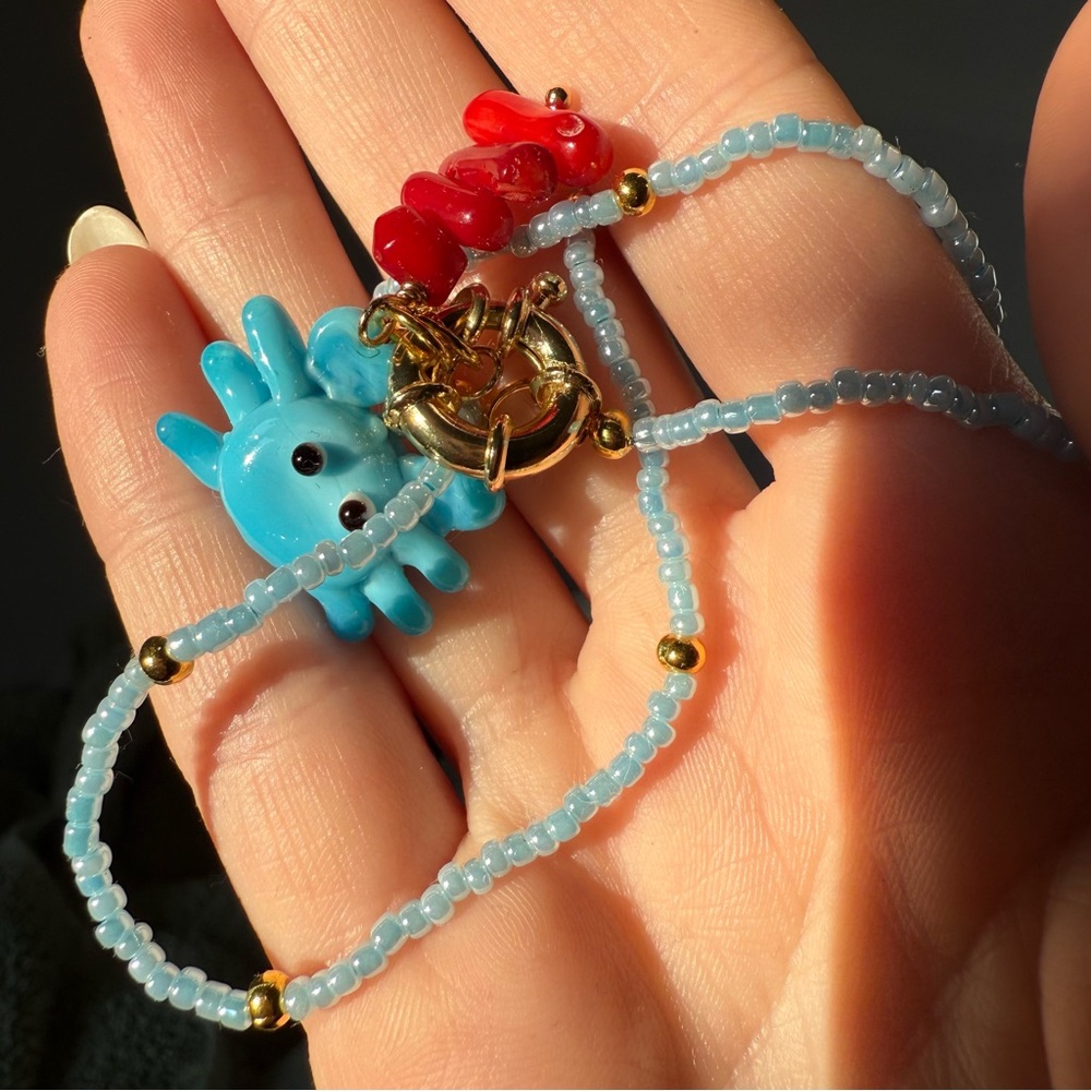 Blue Beaded Crab Necklace NWT